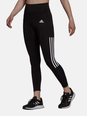 Adidas Women's 3-Stripe 7/8 Style High Rise Tight Fit Side Pocket Legging Black